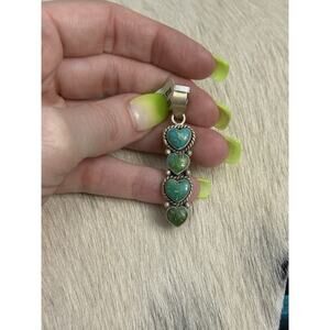 Native American Sterling Silver Green Sonoran Turquoise Multi Heart Pendant